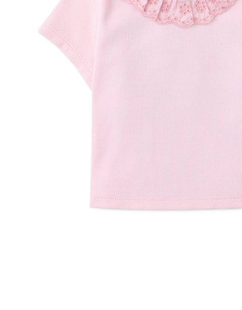 BABY GIRLS RIBBED TEE WITH EMROIDERED COLLAR