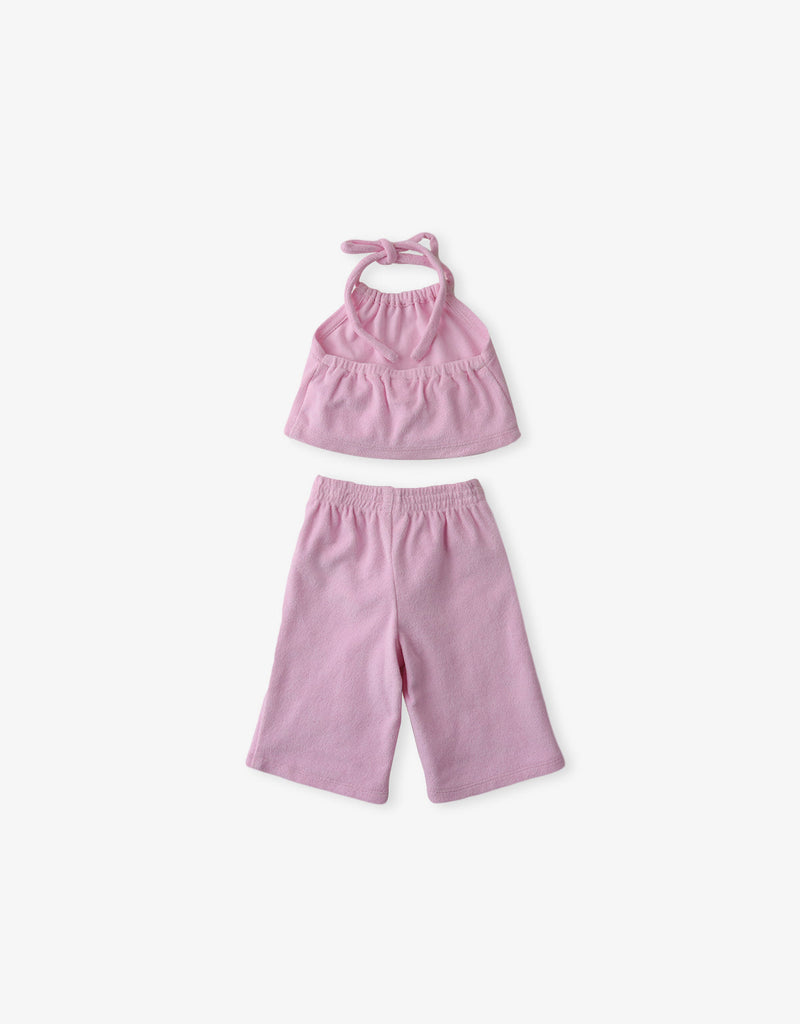 BABY GIRLS HALTER COTTON TERRY CROPPED PANTS SET